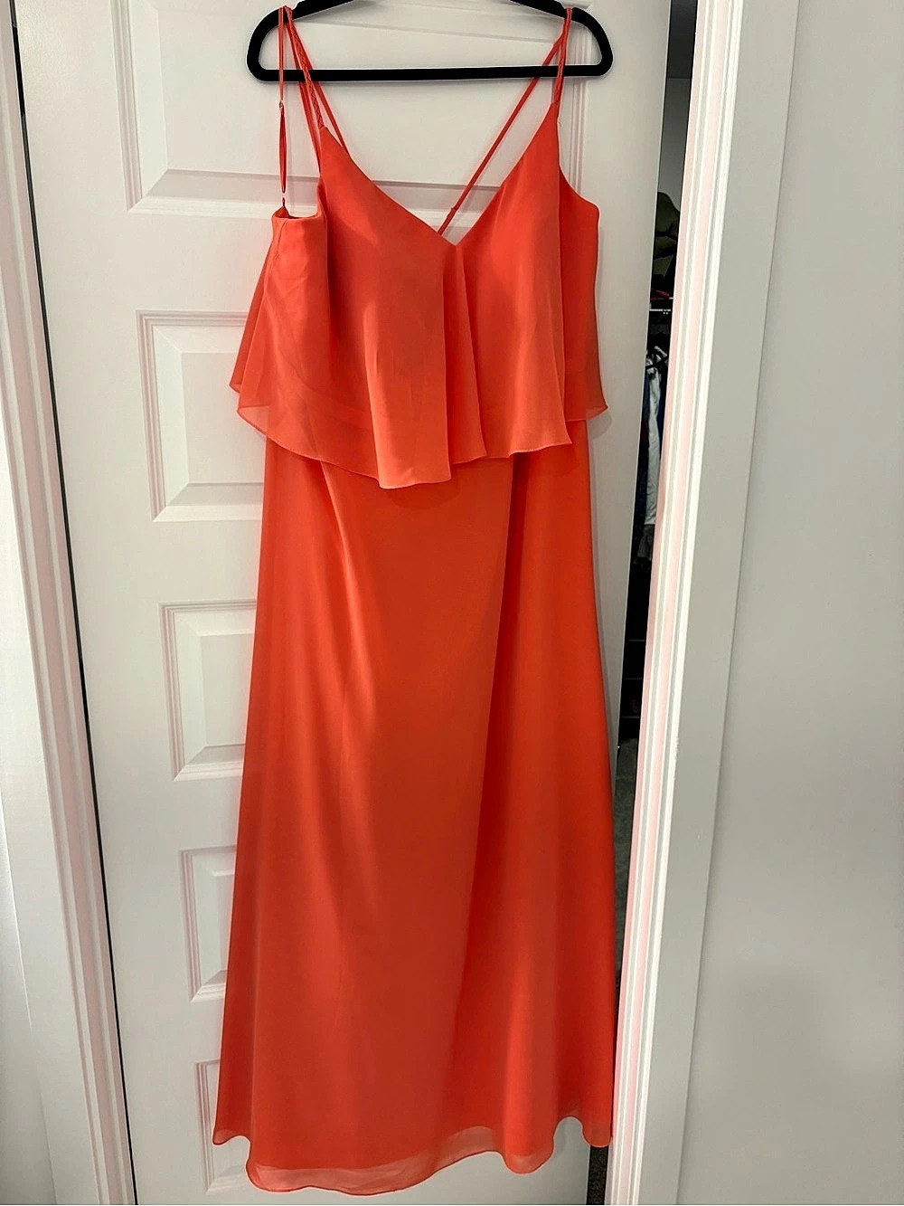 Azazie Ruffle Maxi Dress in Coral Size 18 Like New